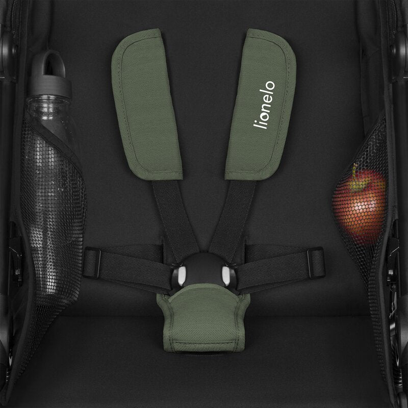 Carucior sport, Lionelo, Azura, Cu 3 roti, Cu baldachin XXL impermeabil, Pliere compacta, Pana la 22 kg, 6-48 luni, Conform cu standardele europene de securitate EN1888-1 si EN1888-2, Verde