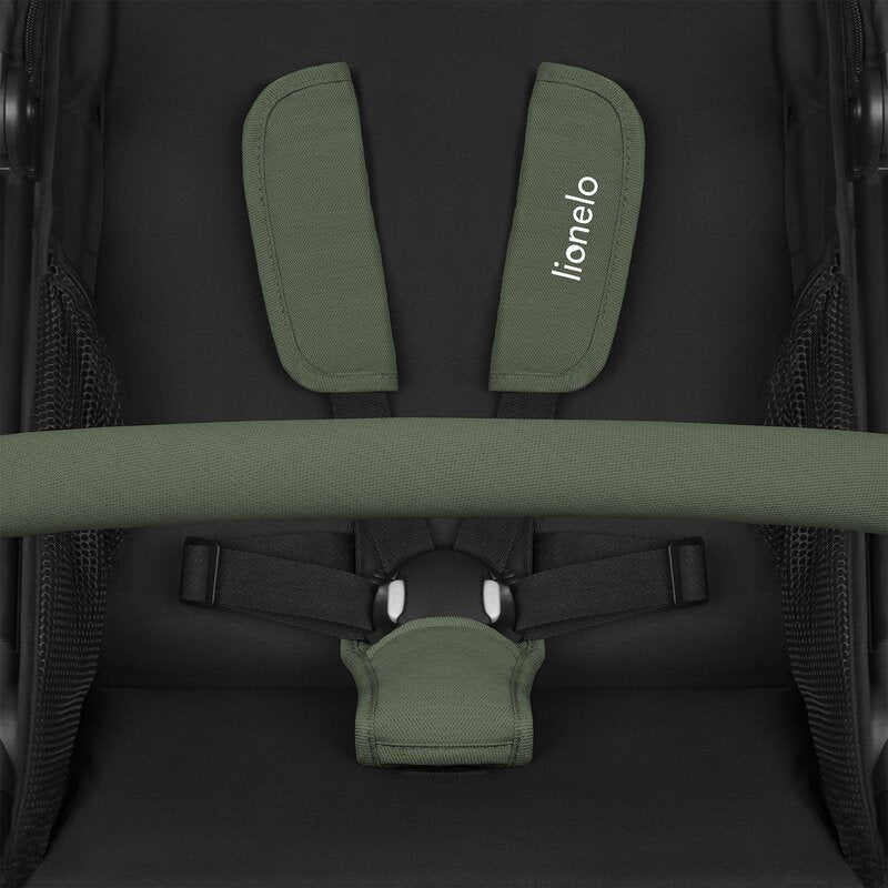 Carucior sport, Lionelo, Azura, Cu 3 roti, Cu baldachin XXL impermeabil, Pliere compacta, Pana la 22 kg, 6-48 luni, Conform cu standardele europene de securitate EN1888-1 si EN1888-2, Verde