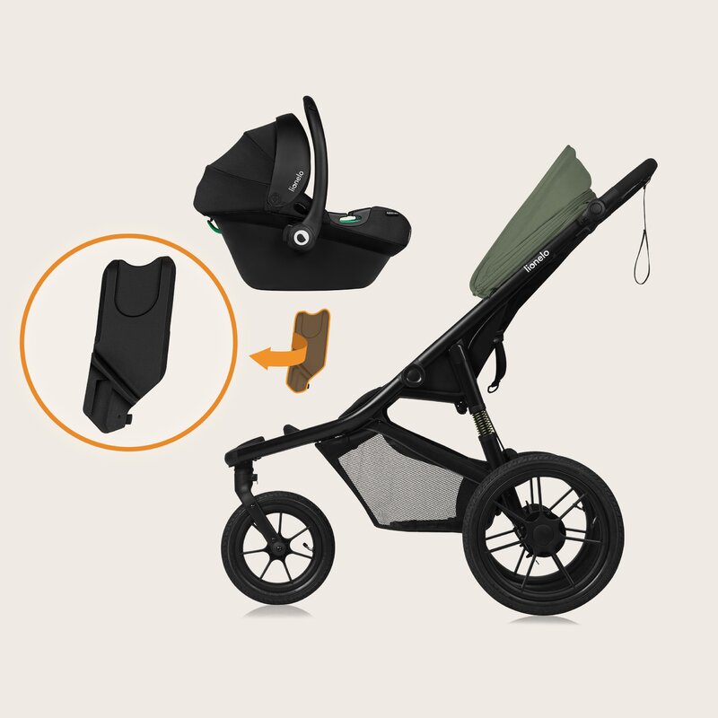 Carucior sport, Lionelo, Azura, Cu 3 roti, Cu baldachin XXL impermeabil, Pliere compacta, Pana la 22 kg, 6-48 luni, Conform cu standardele europene de securitate EN1888-1 si EN1888-2, Verde