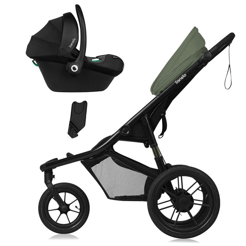 Carucior sport, Lionelo, Azura, Cu 3 roti, Cu baldachin XXL impermeabil, Pliere compacta, Pana la 22 kg, 6-48 luni, Conform cu standardele europene de securitate EN1888-1 si EN1888-2, Verde