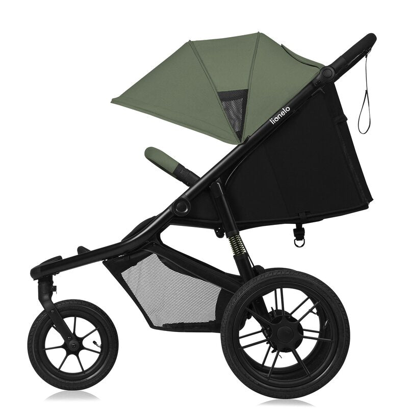 Carucior sport, Lionelo, Azura, Cu 3 roti, Cu baldachin XXL impermeabil, Pliere compacta, Pana la 22 kg, 6-48 luni, Conform cu standardele europene de securitate EN1888-1 si EN1888-2, Verde