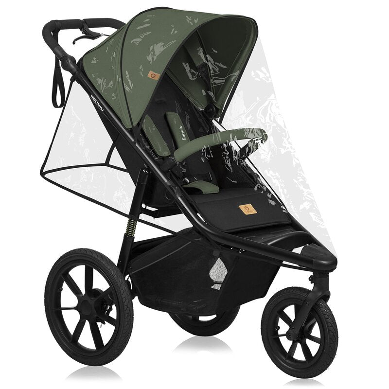 Carucior sport, Lionelo, Azura, Cu 3 roti, Cu baldachin XXL impermeabil, Pliere compacta, Pana la 22 kg, 6-48 luni, Conform cu standardele europene de securitate EN1888-1 si EN1888-2, Verde