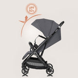 Carucior sport, Lionelo, Bess, Sustine 22 kg, 6 luni+, Capotina impermeabila si protectie SPF 50+, Include suport sticla, Pliere cu o singura mana, Maner pentru transport, Gri