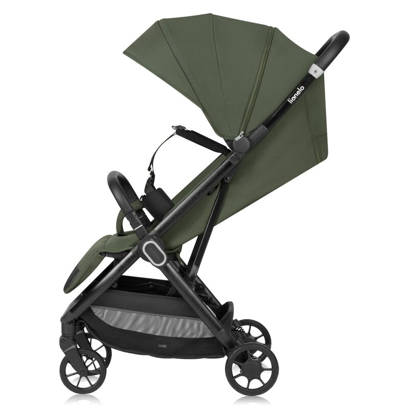 Carucior sport, Lionelo, Bess, Sustine 22 kg, 6 luni+, Capotina impermeabila si protectie SPF 50+, Include suport sticla, Pliere cu o singura mana, Maner pentru transport, Verde