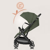 Carucior sport, Lionelo, Bess, Sustine 22 kg, 6 luni+, Capotina impermeabila si protectie SPF 50+, Include suport sticla, Pliere cu o singura mana, Maner pentru transport, Verde