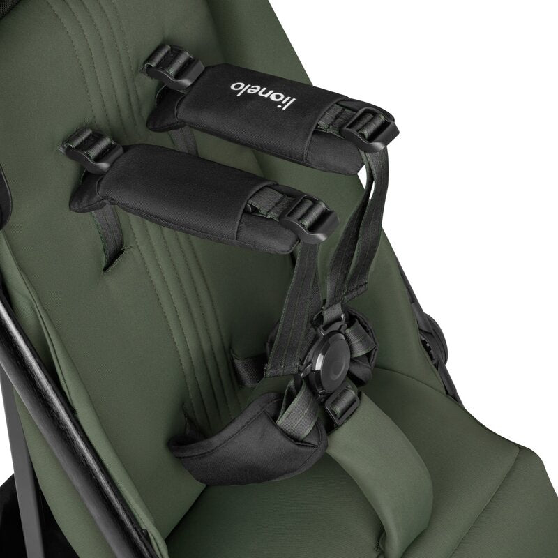 Carucior sport, Lionelo, Bess, Sustine 22 kg, 6 luni+, Capotina impermeabila si protectie SPF 50+, Include suport sticla, Pliere cu o singura mana, Maner pentru transport, Verde