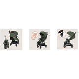 Carucior sport, Lionelo, Bess, Sustine 22 kg, 6 luni+, Capotina impermeabila si protectie SPF 50+, Include suport sticla, Pliere cu o singura mana, Maner pentru transport, Verde