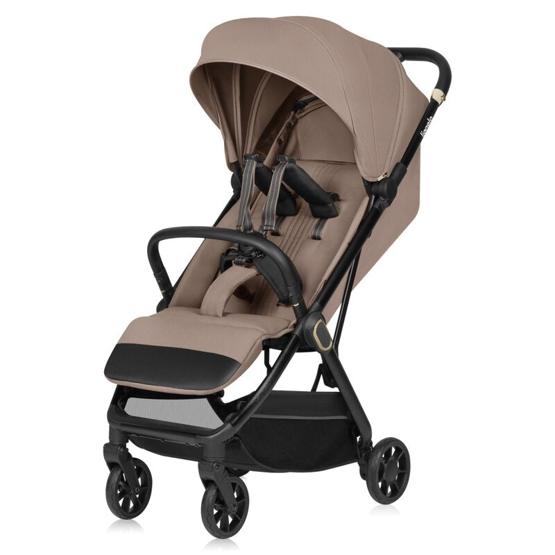 Carucior sport, Lionelo, Bess, Greutate redusa - 7.5 kg, Sustine 22 kg, 6 luni+, Capotina impermeabila, Protectie SPF 50+, Include suport sticla, Pliere cu o singura mana, Compact, Maner pentru transport, Conform cu EN1888-1 si EN1888-2, Bej - gogobaby.ro