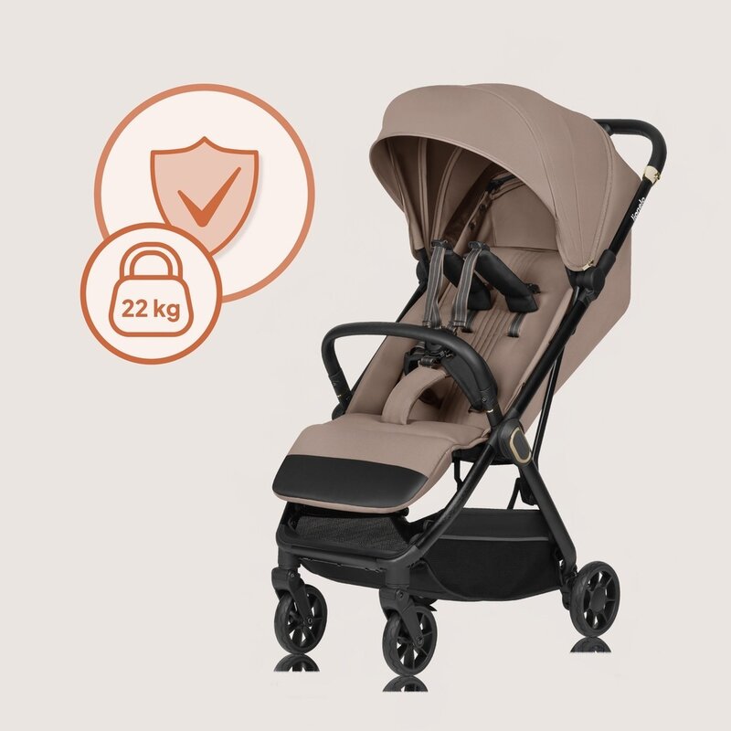 Carucior sport, Lionelo, Bess, Sustine 22 kg, 6 luni+, Capotina impermeabila si protectie SPF 50+, Include suport sticla, Pliere cu o singura mana, Maner pentru transport, Bej