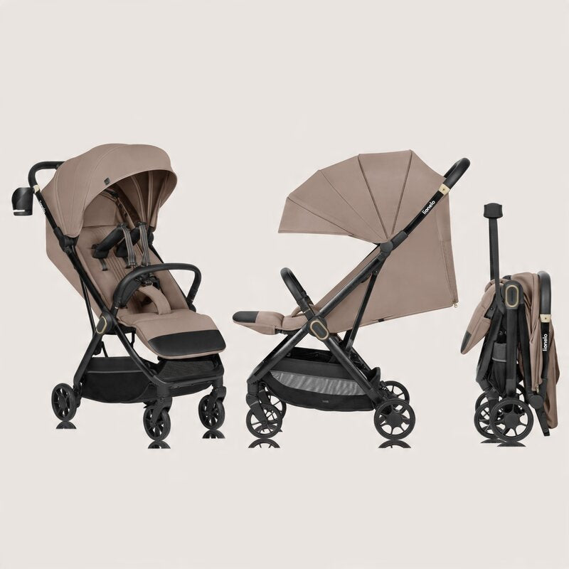 Carucior sport, Lionelo, Bess, Greutate redusa - 7.5 kg, Sustine 22 kg, 6 luni+, Capotina impermeabila, Protectie SPF 50+, Include suport sticla, Pliere cu o singura mana, Compact, Maner pentru transport, Conform cu EN1888-1 si EN1888-2, Bej - gogobaby.ro