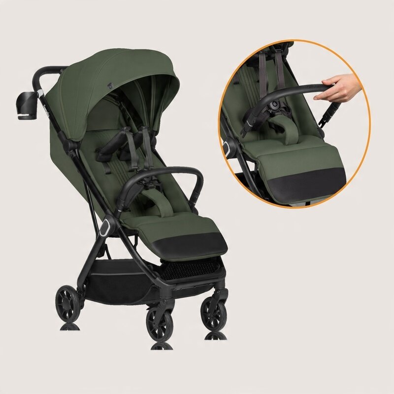 Carucior sport, Lionelo, Bess, Greutate redusa - 7.5 kg, Sustine 22 kg, 6 luni+, Capotina impermeabila, Protectie SPF 50+, Include suport sticla, Pliere cu o singura mana, Compact, Maner pentru transport, Conform cu EN1888-1 si EN1888-2, Verde - gogobaby.ro