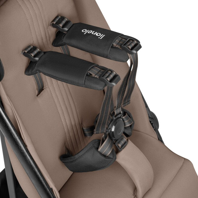 Carucior sport, Lionelo, Bess, Sustine 22 kg, 6 luni+, Capotina impermeabila si protectie SPF 50+, Include suport sticla, Pliere cu o singura mana, Maner pentru transport, Bej
