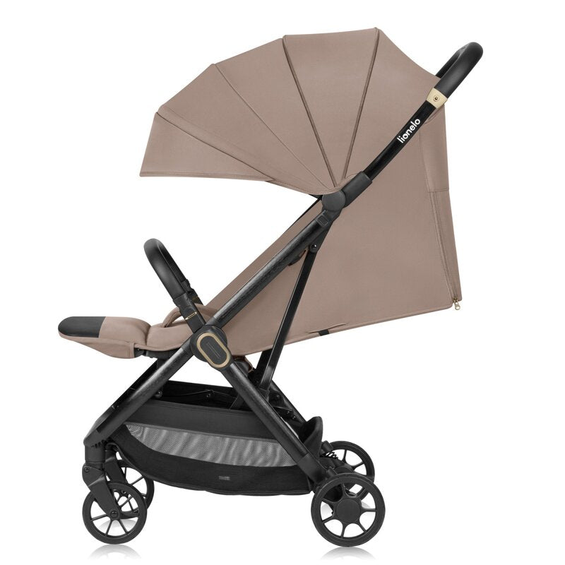 Carucior sport, Lionelo, Bess, Greutate redusa - 7.5 kg, Sustine 22 kg, 6 luni+, Capotina impermeabila, Protectie SPF 50+, Include suport sticla, Pliere cu o singura mana, Compact, Maner pentru transport, Conform cu EN1888-1 si EN1888-2, Bej - gogobaby.ro