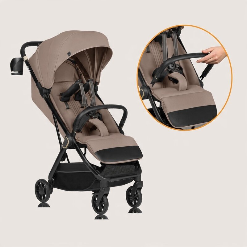 Carucior sport, Lionelo, Bess, Sustine 22 kg, 6 luni+, Capotina impermeabila si protectie SPF 50+, Include suport sticla, Pliere cu o singura mana, Maner pentru transport, Bej