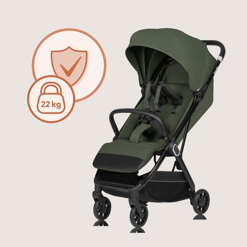 Carucior sport, Lionelo, Bess, Greutate redusa - 7.5 kg, Sustine 22 kg, 6 luni+, Capotina impermeabila, Protectie SPF 50+, Include suport sticla, Pliere cu o singura mana, Compact, Maner pentru transport, Conform cu EN1888-1 si EN1888-2, Verde - gogobaby.ro