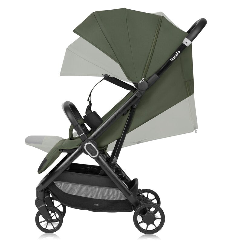 Carucior sport, Lionelo, Bess, Greutate redusa - 7.5 kg, Sustine 22 kg, 6 luni+, Capotina impermeabila, Protectie SPF 50+, Include suport sticla, Pliere cu o singura mana, Compact, Maner pentru transport, Conform cu EN1888-1 si EN1888-2, Verde - gogobaby.ro