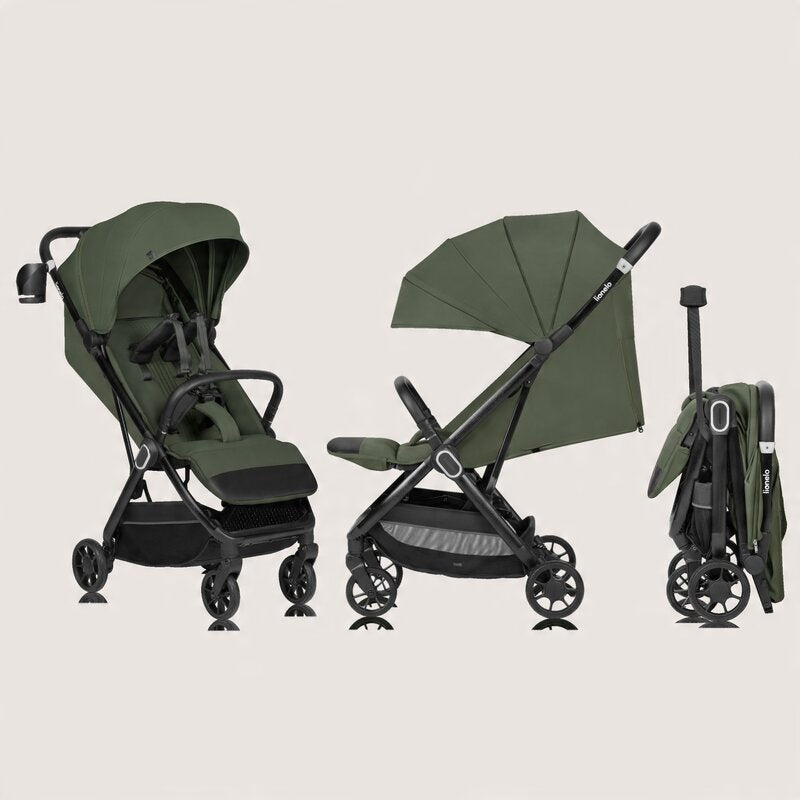 Carucior sport, Lionelo, Bess, Greutate redusa - 7.5 kg, Sustine 22 kg, 6 luni+, Capotina impermeabila, Protectie SPF 50+, Include suport sticla, Pliere cu o singura mana, Compact, Maner pentru transport, Conform cu EN1888-1 si EN1888-2, Verde - gogobaby.ro