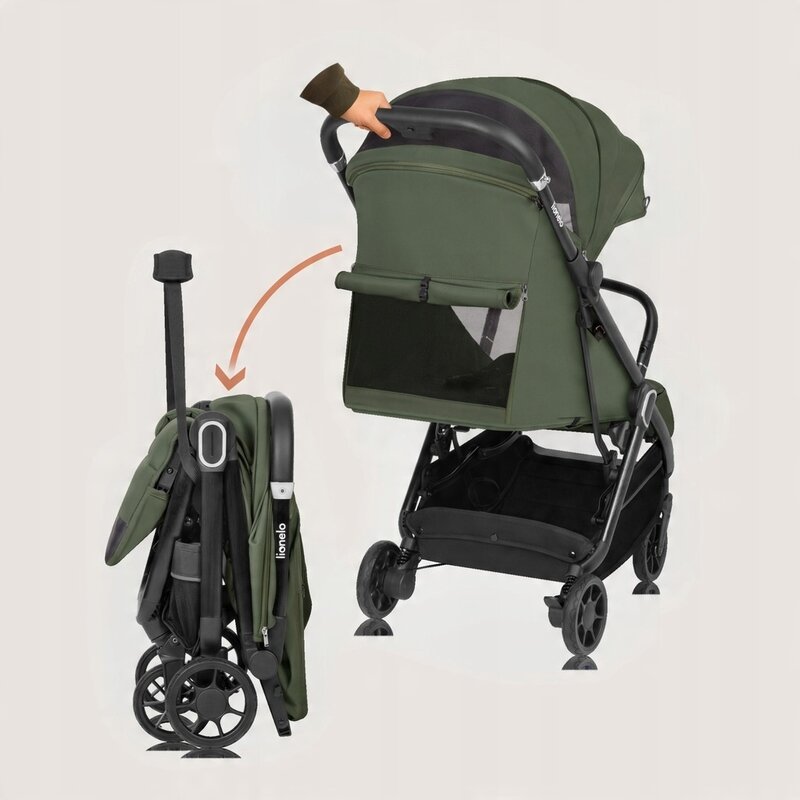 Carucior sport, Lionelo, Bess, Greutate redusa - 7.5 kg, Sustine 22 kg, 6 luni+, Capotina impermeabila, Protectie SPF 50+, Include suport sticla, Pliere cu o singura mana, Compact, Maner pentru transport, Conform cu EN1888-1 si EN1888-2, Verde - gogobaby.ro