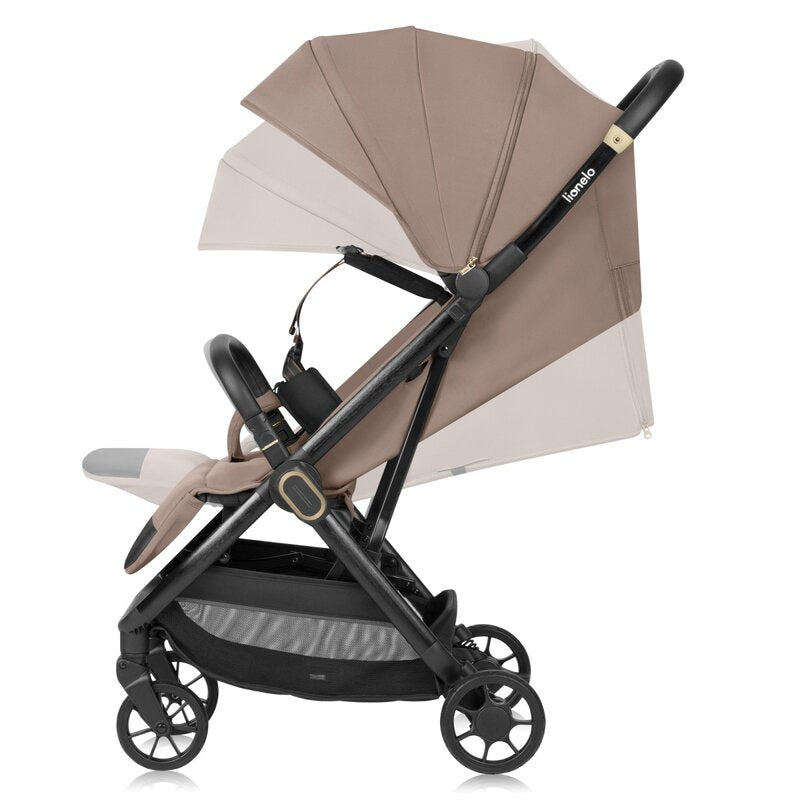Carucior sport, Lionelo, Bess, Greutate redusa - 7.5 kg, Sustine 22 kg, 6 luni+, Capotina impermeabila, Protectie SPF 50+, Include suport sticla, Pliere cu o singura mana, Compact, Maner pentru transport, Conform cu EN1888-1 si EN1888-2, Bej - gogobaby.ro
