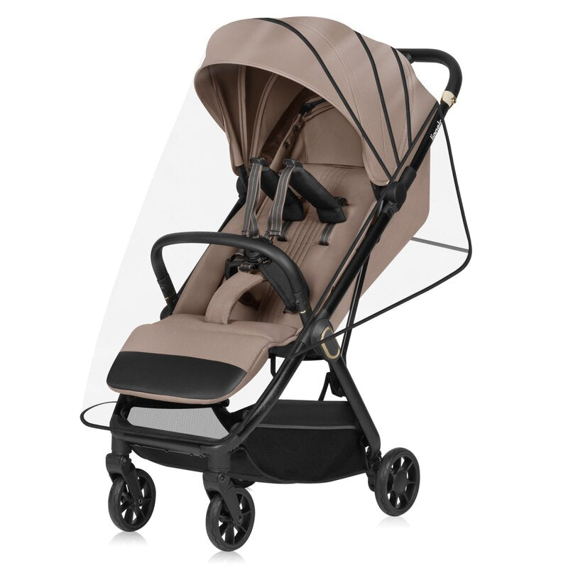 Carucior sport, Lionelo, Bess, Sustine 22 kg, 6 luni+, Capotina impermeabila si protectie SPF 50+, Include suport sticla, Pliere cu o singura mana, Maner pentru transport, Bej