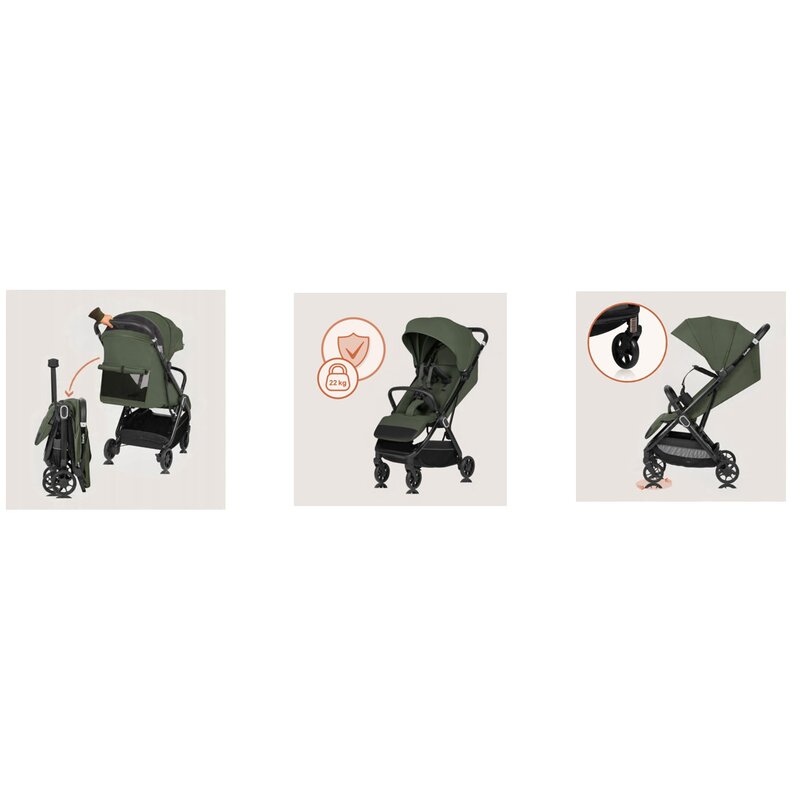 Carucior sport, Lionelo, Bess, Greutate redusa - 7.5 kg, Sustine 22 kg, 6 luni+, Capotina impermeabila, Protectie SPF 50+, Include suport sticla, Pliere cu o singura mana, Compact, Maner pentru transport, Conform cu EN1888-1 si EN1888-2, Verde - gogobaby.ro