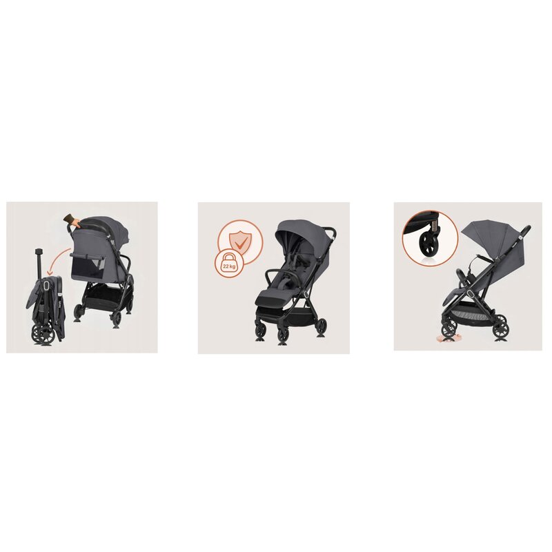 Carucior sport, Lionelo, Bess, Greutate redusa - 7.5 kg, Sustine 22 kg, 6 luni+, Capotina impermeabila, Protectie SPF 50+, Include suport sticla, Pliere cu o singura mana, Compact, Maner pentru transport, Conform cu EN1888-1 si EN1888-2, Gri - gogobaby.ro