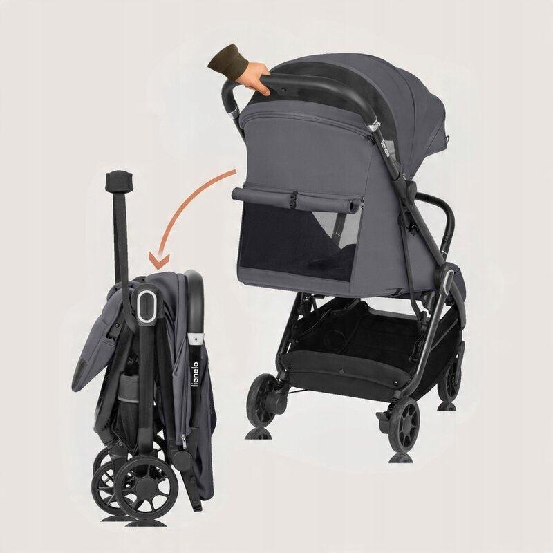 Carucior sport, Lionelo, Bess, Greutate redusa - 7.5 kg, Sustine 22 kg, 6 luni+, Capotina impermeabila, Protectie SPF 50+, Include suport sticla, Pliere cu o singura mana, Compact, Maner pentru transport, Conform cu EN1888-1 si EN1888-2, Gri - gogobaby.ro