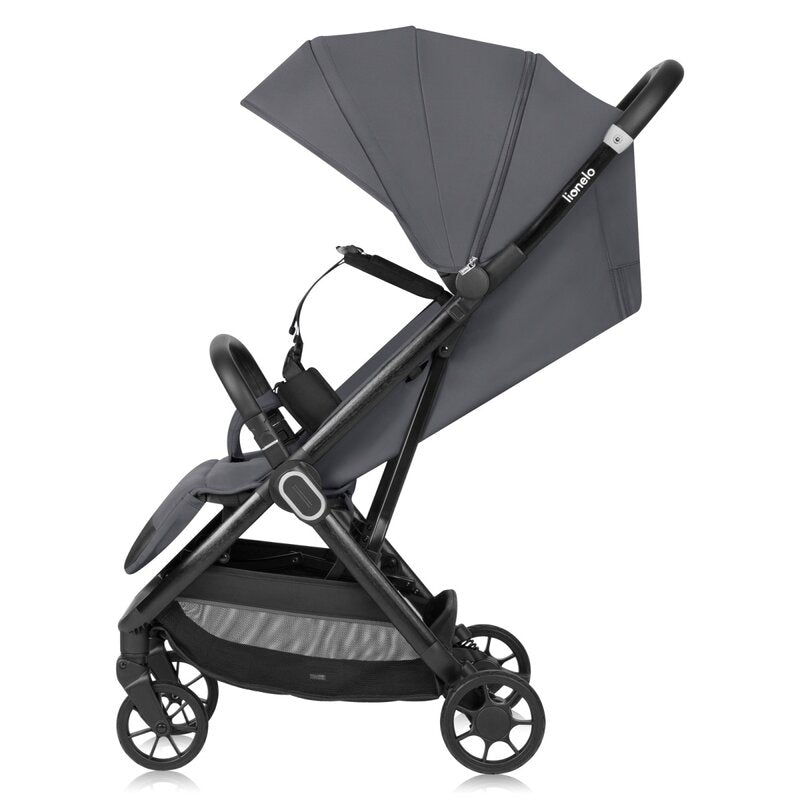 Carucior sport, Lionelo, Bess, Greutate redusa - 7.5 kg, Sustine 22 kg, 6 luni+, Capotina impermeabila, Protectie SPF 50+, Include suport sticla, Pliere cu o singura mana, Compact, Maner pentru transport, Conform cu EN1888-1 si EN1888-2, Gri - gogobaby.ro