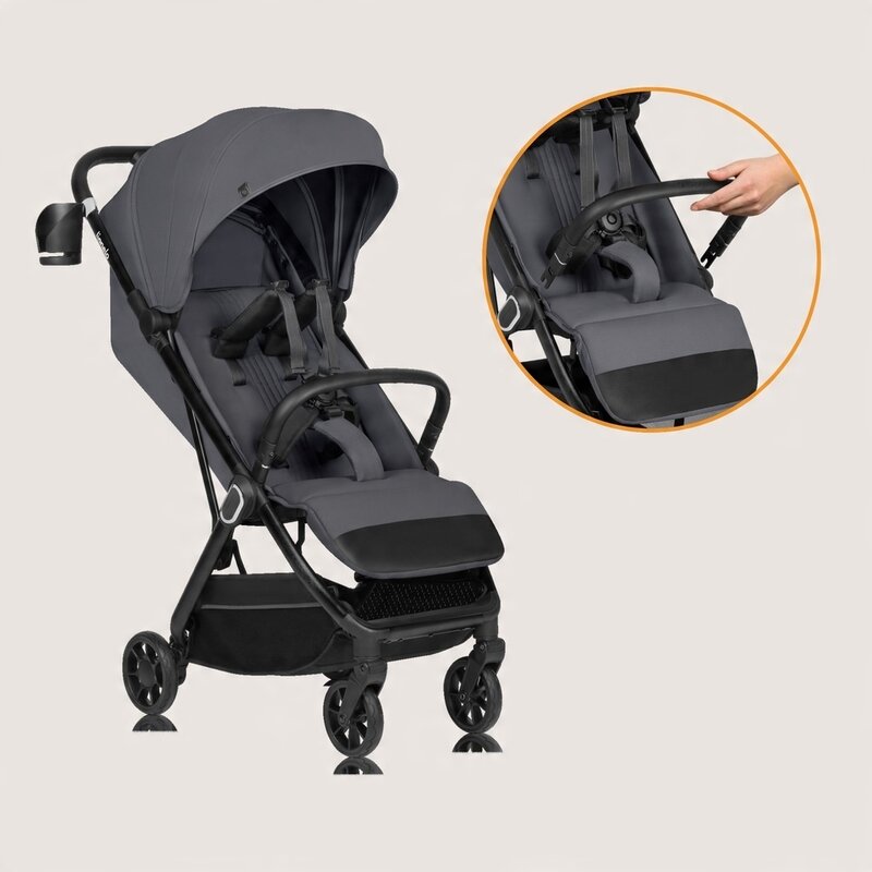 Carucior sport, Lionelo, Bess, Greutate redusa - 7.5 kg, Sustine 22 kg, 6 luni+, Capotina impermeabila, Protectie SPF 50+, Include suport sticla, Pliere cu o singura mana, Compact, Maner pentru transport, Conform cu EN1888-1 si EN1888-2, Gri - gogobaby.ro