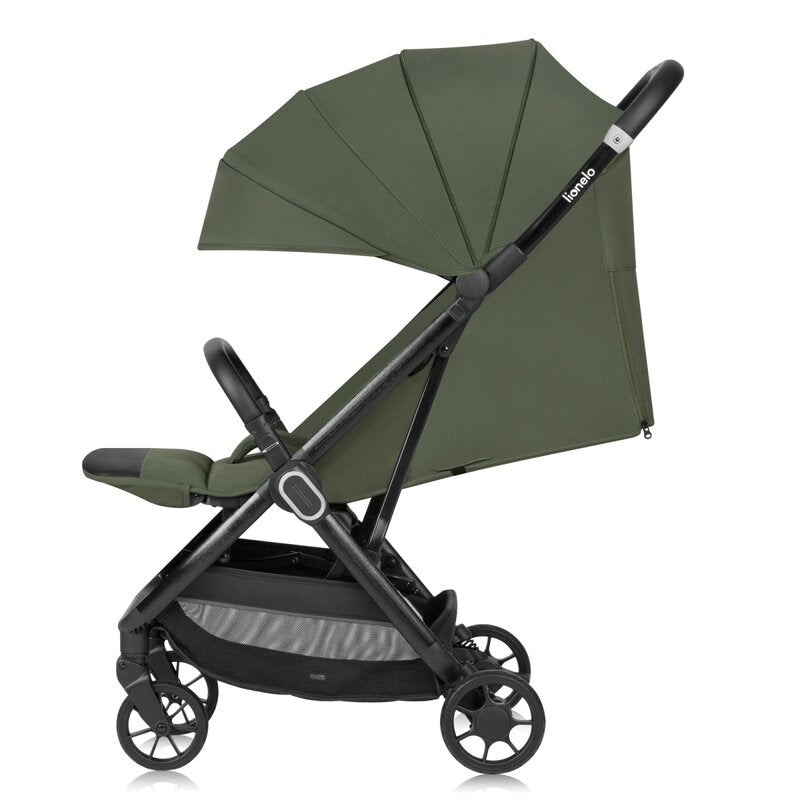 Carucior sport, Lionelo, Bess, Greutate redusa - 7.5 kg, Sustine 22 kg, 6 luni+, Capotina impermeabila, Protectie SPF 50+, Include suport sticla, Pliere cu o singura mana, Compact, Maner pentru transport, Conform cu EN1888-1 si EN1888-2, Verde - gogobaby.ro
