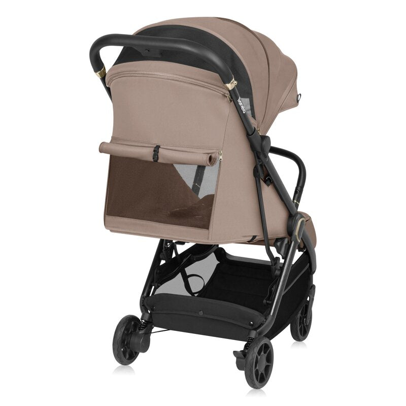 Carucior sport, Lionelo, Bess, Sustine 22 kg, 6 luni+, Capotina impermeabila si protectie SPF 50+, Include suport sticla, Pliere cu o singura mana, Maner pentru transport, Bej