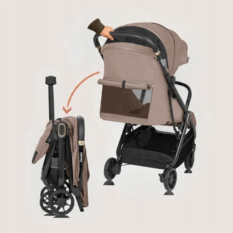 Carucior sport, Lionelo, Bess, Sustine 22 kg, 6 luni+, Capotina impermeabila si protectie SPF 50+, Include suport sticla, Pliere cu o singura mana, Maner pentru transport, Bej