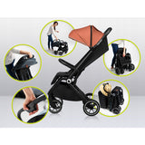 Carucior sport, Lionelo, Cloe, Cu accesorii, Cadru din aluminiu, Pana la 22 kg, Usor, Pliere compacta pentru avion, cu o singura mana, Ideal pentru toate tipurile de suprafete, 6 luni+, Maro