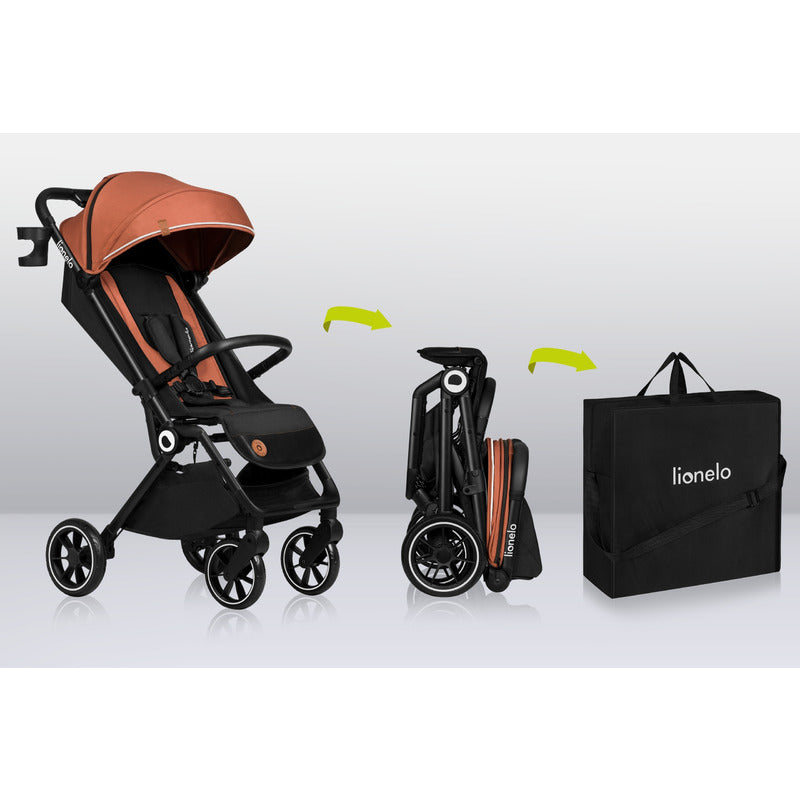 Carucior sport, Lionelo, Cloe, Cu accesorii, Cadru din aluminiu, Pana la 22 kg, Usor, Pliere compacta pentru avion, cu o singura mana, Ideal pentru toate tipurile de suprafete, 6 luni+, Maro