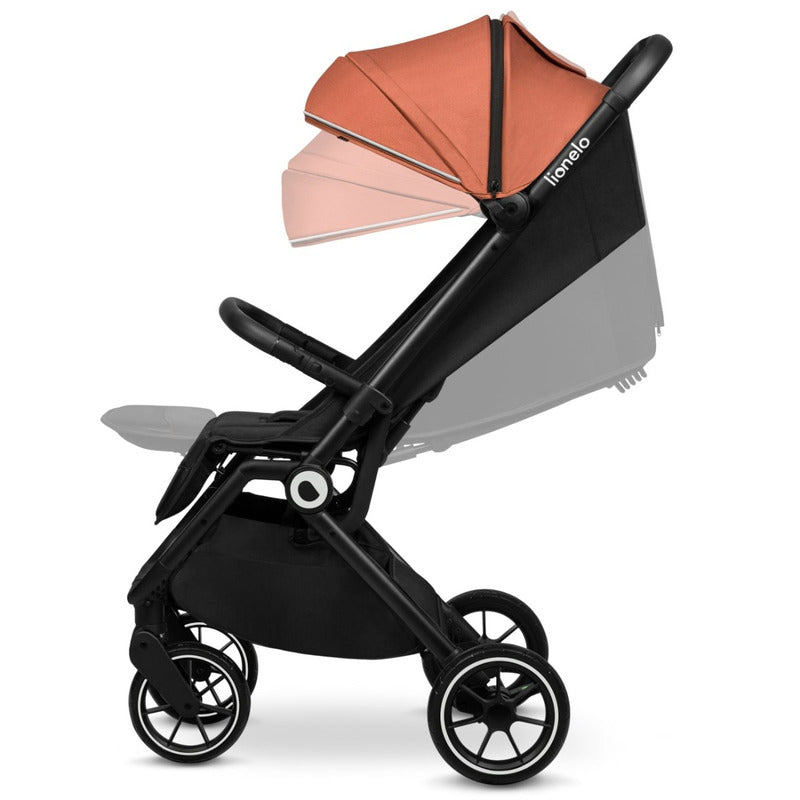 Carucior sport, Lionelo, Cloe, Cu accesorii, Cadru din aluminiu, Pana la 22 kg, Usor, Pliere compacta pentru avion, cu o singura mana, Ideal pentru toate tipurile de suprafete, 6 luni+, Maro