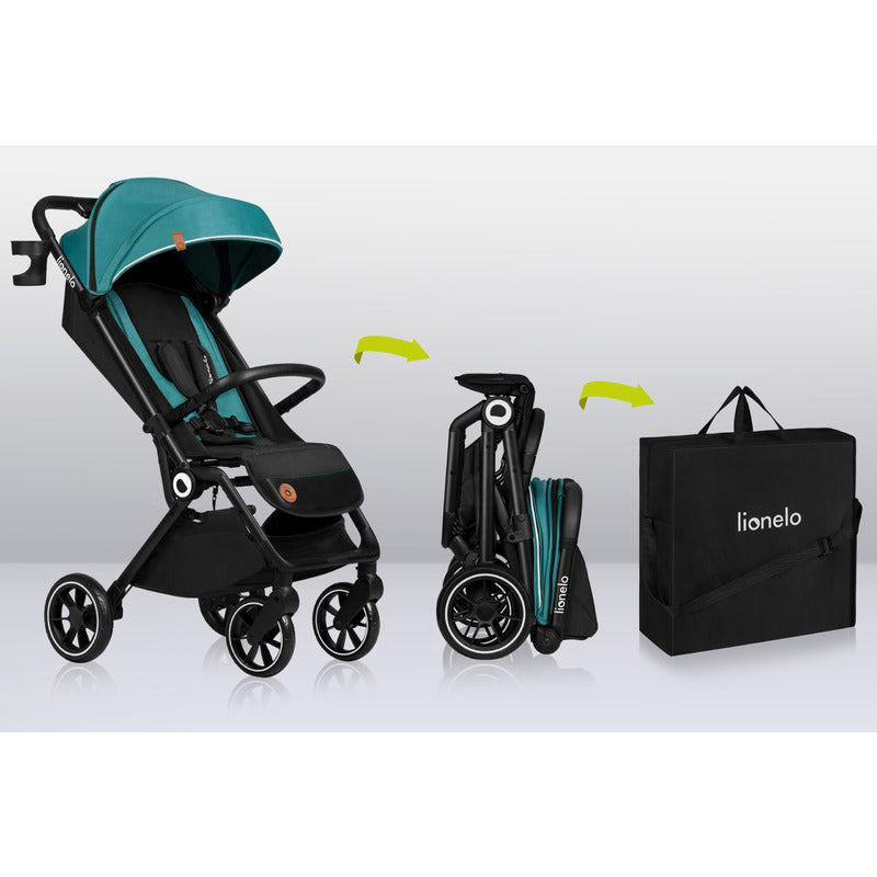 Carucior sport, Lionelo, Cloe, Cu accesorii, Cadru din aluminiu, Pana la 22 kg, Usor, Pliere compacta pentru avion, cu o singura mana, Ideal pentru toate tipurile de suprafete, 6 luni+, Verde Smarald - gogobaby.ro
