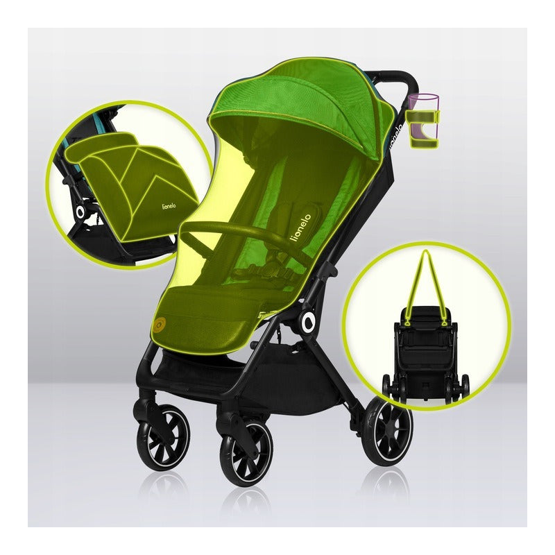 Carucior sport, Lionelo, Cloe, Cu accesorii, Cadru din aluminiu, Pana la 22 kg, Usor, Pliere compacta pentru avion, cu o singura mana, Ideal pentru toate tipurile de suprafete, 6 luni+, Verde Smarald - gogobaby.ro