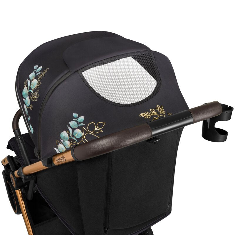 Carucior sport, Lionelo, Cloe, Golden Moments, Editie limitata, Cu accesorii, Cadru din aluminiu, Pana la 22 kg, Usor, Pliere compacta pentru avion, cu o singura mana, Ideal pentru toate tipurile de suprafete, 6 luni+, Negru - gogobaby.ro