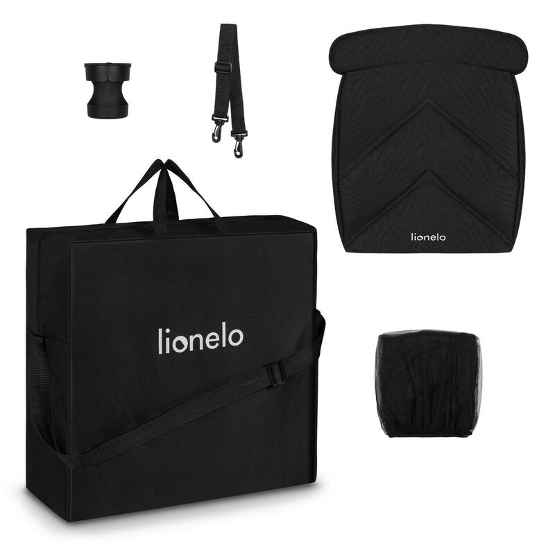 Carucior sport, Lionelo, Cloe, Golden Moments, Editie limitata, Cu accesorii, Cadru din aluminiu, Pana la 22 kg, Usor, Pliere compacta pentru avion, cu o singura mana, Ideal pentru toate tipurile de suprafete, 6 luni+, Negru