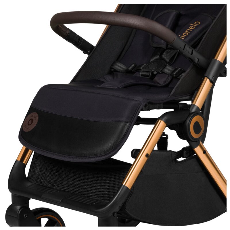 Carucior sport, Lionelo, Cloe, Golden Moments, Editie limitata, Cu accesorii, Cadru din aluminiu, Pana la 22 kg, Usor, Pliere compacta pentru avion, cu o singura mana, Ideal pentru toate tipurile de suprafete, 6 luni+, Negru