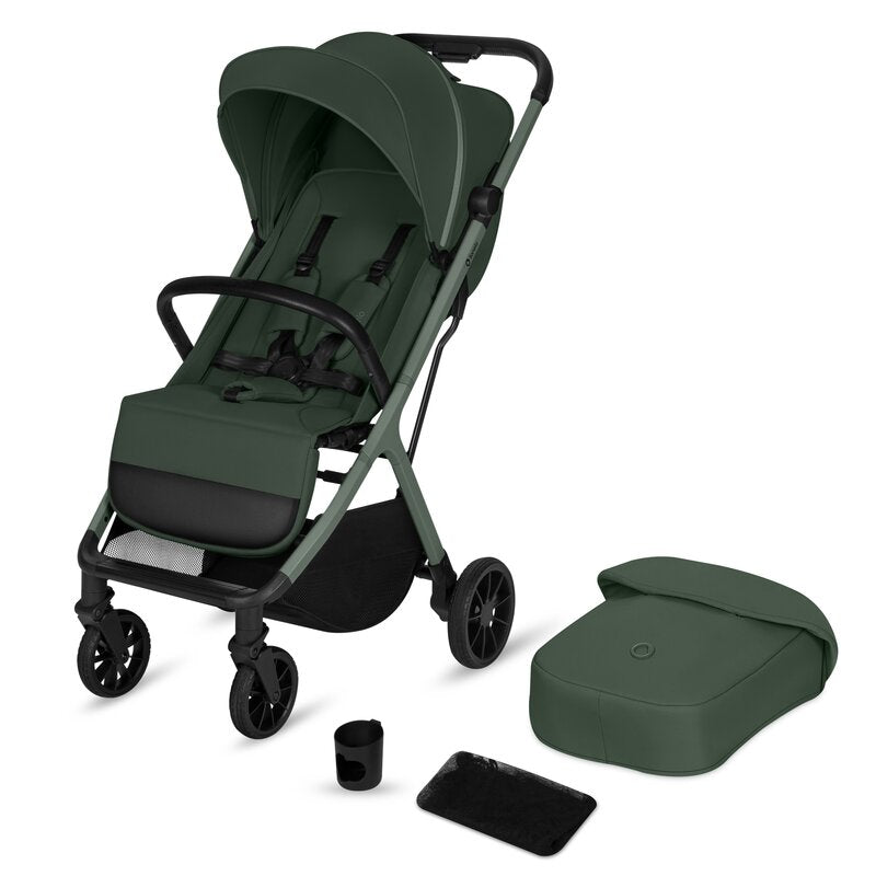 Carucior sport, Lionelo, Cloe Plus, Cu accesorii, Cadru din aluminiu, Pana la 22 kg, Usor, Pliere compacta pentru avion, cu o singura mana, Ideal pentru toate tipurile de suprafete, 6 luni+, Verde