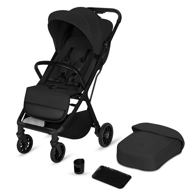 Carucior sport, Lionelo, Cloe Plus, Cu accesorii, Cadru din aluminiu, Pana la 22 kg, Usor, Pliere compacta pentru avion, cu o singura mana, Ideal pentru toate tipurile de suprafete, 6 luni+, Negru