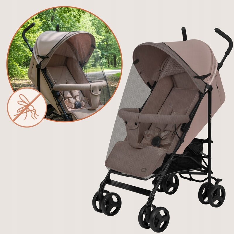 Carucior sport, Lionelo, Elia, Cu plasa de tantari, Suport de picioare reglabil, Spatar ajustabil in 4 pozitii, Capotina XXL, Pliere tip umbrela, Capacitate 15 kg, 6 luni+, EN 1888, Bej Taupe