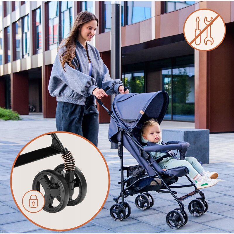 Carucior sport, Lionelo, Elia, Cu plasa de tantari, Suport de picioare reglabil, Spatar ajustabil in 4 pozitii, Capotina XXL, Pliere tip umbrela, Capacitate 15 kg, 6 luni+, EN 1888, Negru