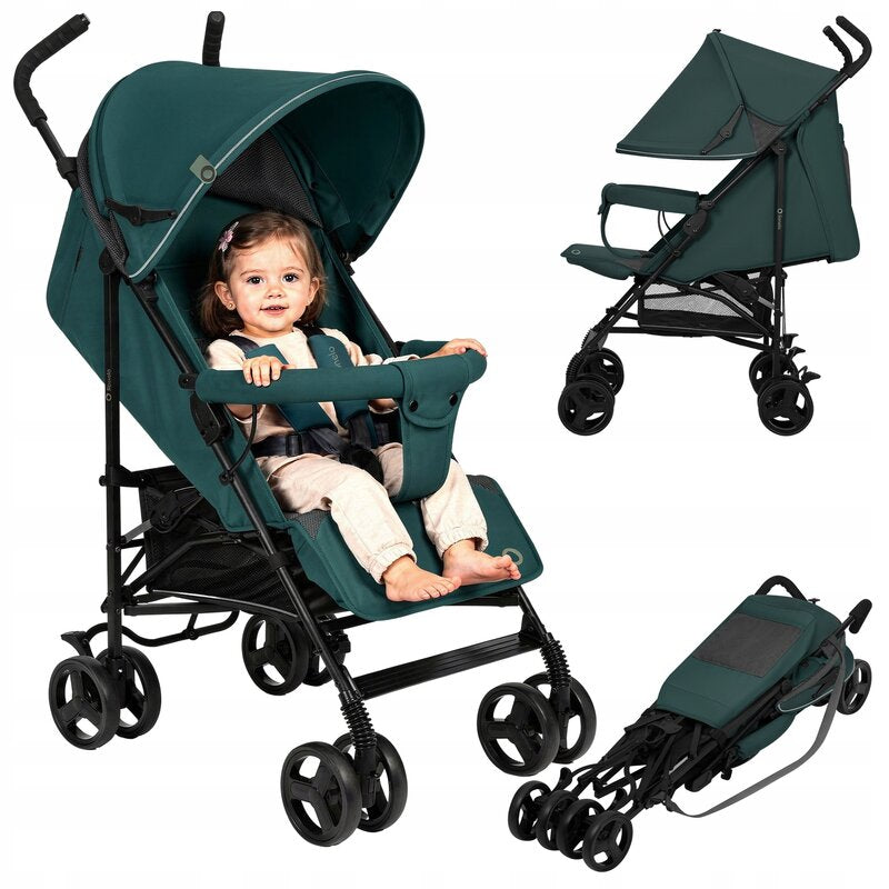 Carucior sport, Lionelo, Elia, Cu plasa de tantari, Suport de picioare reglabil, Spatar ajustabil in 4 pozitii, Capotina XXL, Pliere tip umbrela, Capacitate 15 kg, 6 luni+, EN 1888, Verde grafit