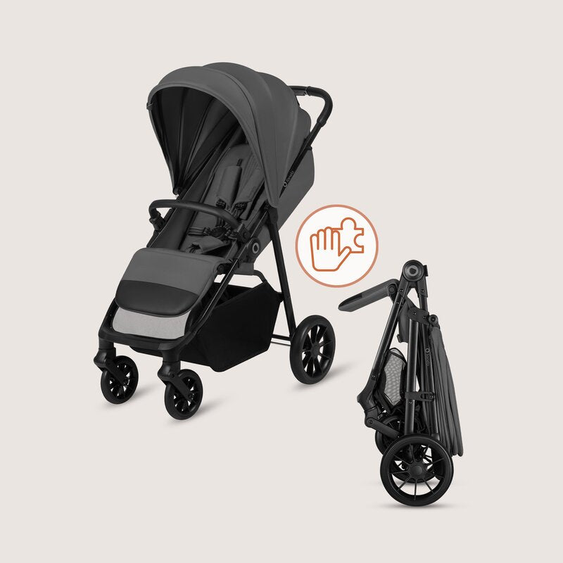 Carucior sport, Lionelo, Emerald, Pliere cu o mana, Copertina XXL UPF50+, Spatar reglabil, Suspensie completa, Roti EVA, 6- 48 luni, Pana la 22 kg, Gri