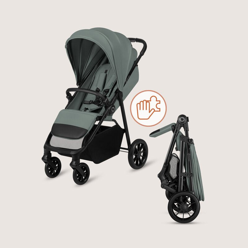 Carucior sport, Lionelo, Emerald, Pliere cu o mana, Copertina XXL UPF50+, Spatar reglabil, Suspensie completa, Roti EVA, 6- 48 luni, Pana la 22 kg, Verde