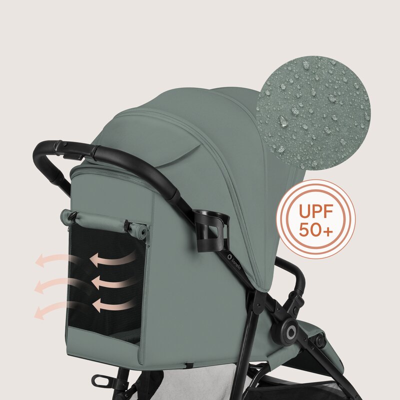 Carucior sport, Lionelo, Emerald, Pliere cu o mana, Copertina XXL UPF50+, Spatar reglabil, Suspensie completa, Roti EVA, 6- 48 luni, Pana la 22 kg, Verde