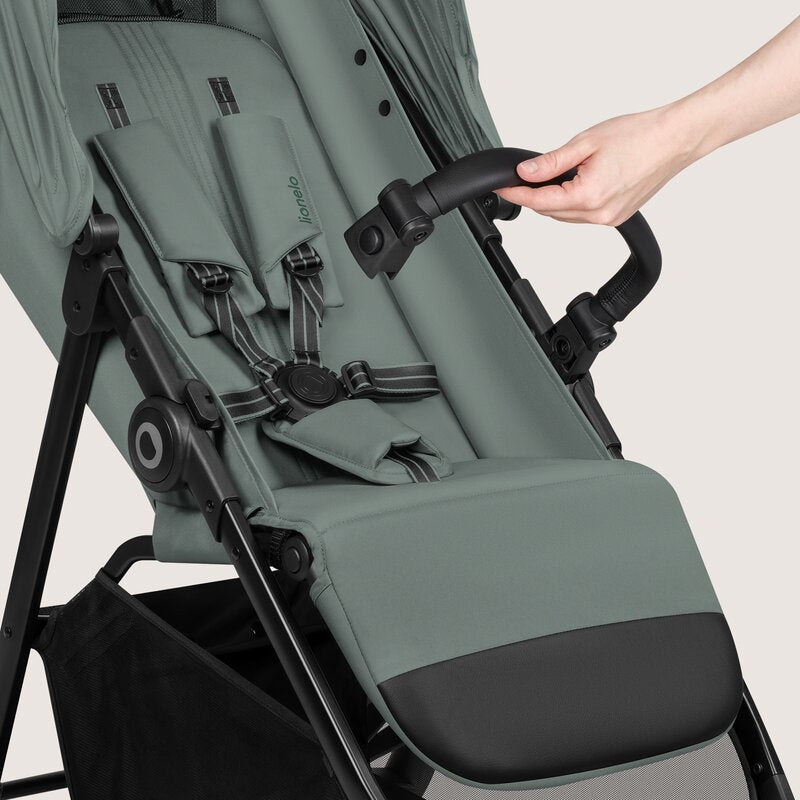 Carucior sport, Lionelo, Emerald, Pliere cu o mana, Copertina XXL UPF50+, Spatar reglabil, Suspensie completa, Roti EVA, 6- 48 luni, Pana la 22 kg, Verde