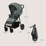Carucior sport, Lionelo, Emerald, Pliere cu o mana, Copertina XXL UPF50+, Spatar reglabil, Suspensie completa, Roti EVA, 6- 48 luni, Pana la 22 kg, Verde